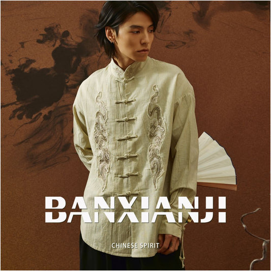 ASAYAHOMME1558 – Cloud Dragon Embroidered Tang Shirt ☁️🐉