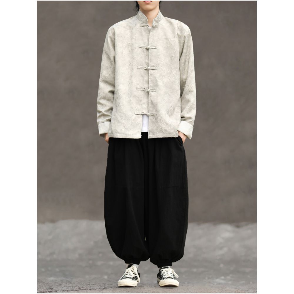 New Chinese style retro style dark patterned jacquard Tang suit jacket for young people buttoned Zhongshan suit jacket ethnic style top image 4