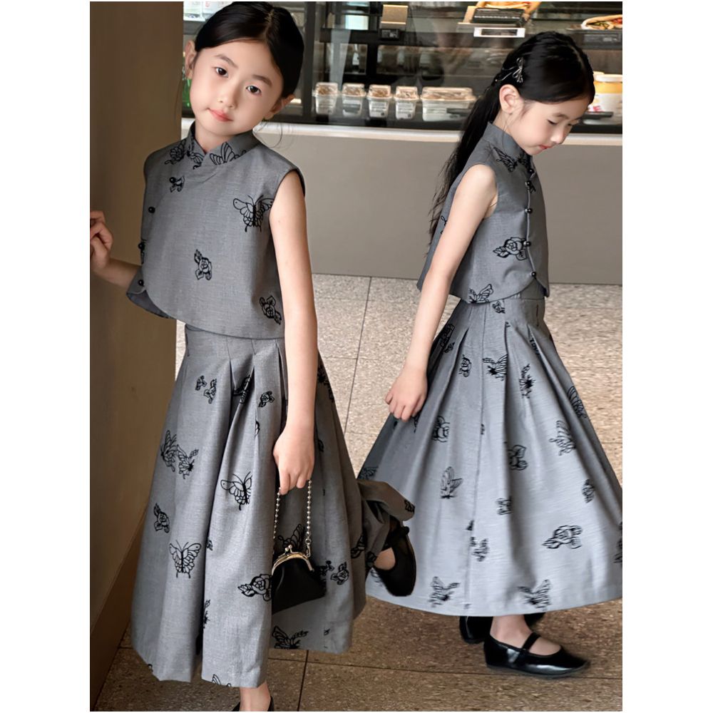 Rainbow Duo Duo Girls New Chinese Style Set 2025 Summer Children s Thin Sleeveless Vest Half Skirt Two Piece Set image 0