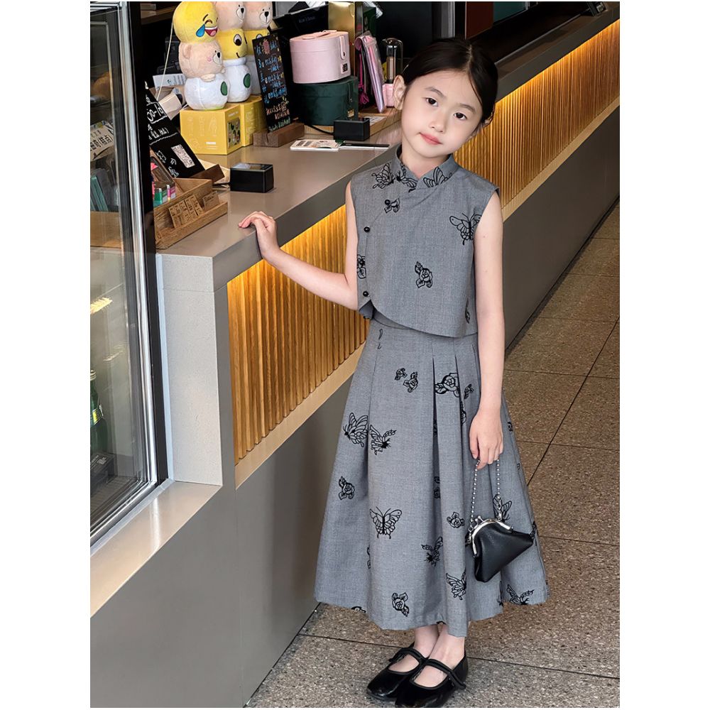 Rainbow Duo Duo Girls New Chinese Style Set 2025 Summer Children s Thin Sleeveless Vest Half Skirt Two Piece Set image 1