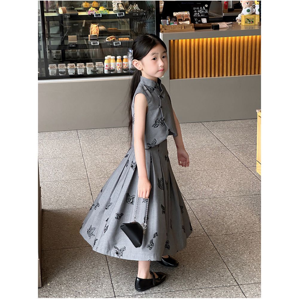 Rainbow Duo Duo Girls New Chinese Style Set 2025 Summer Children s Thin Sleeveless Vest Half Skirt Two Piece Set image 2