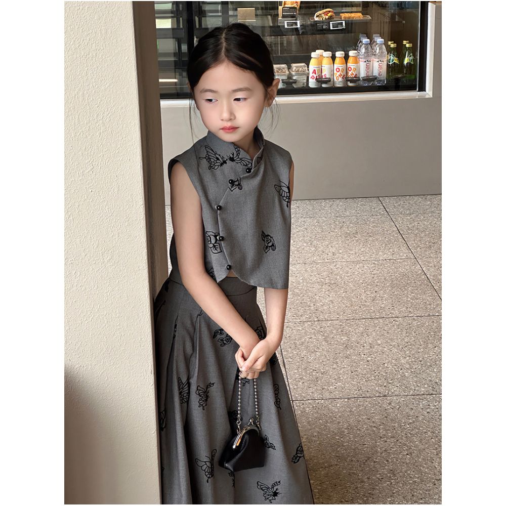 Rainbow Duo Duo Girls New Chinese Style Set 2025 Summer Children s Thin Sleeveless Vest Half Skirt Two Piece Set image 3