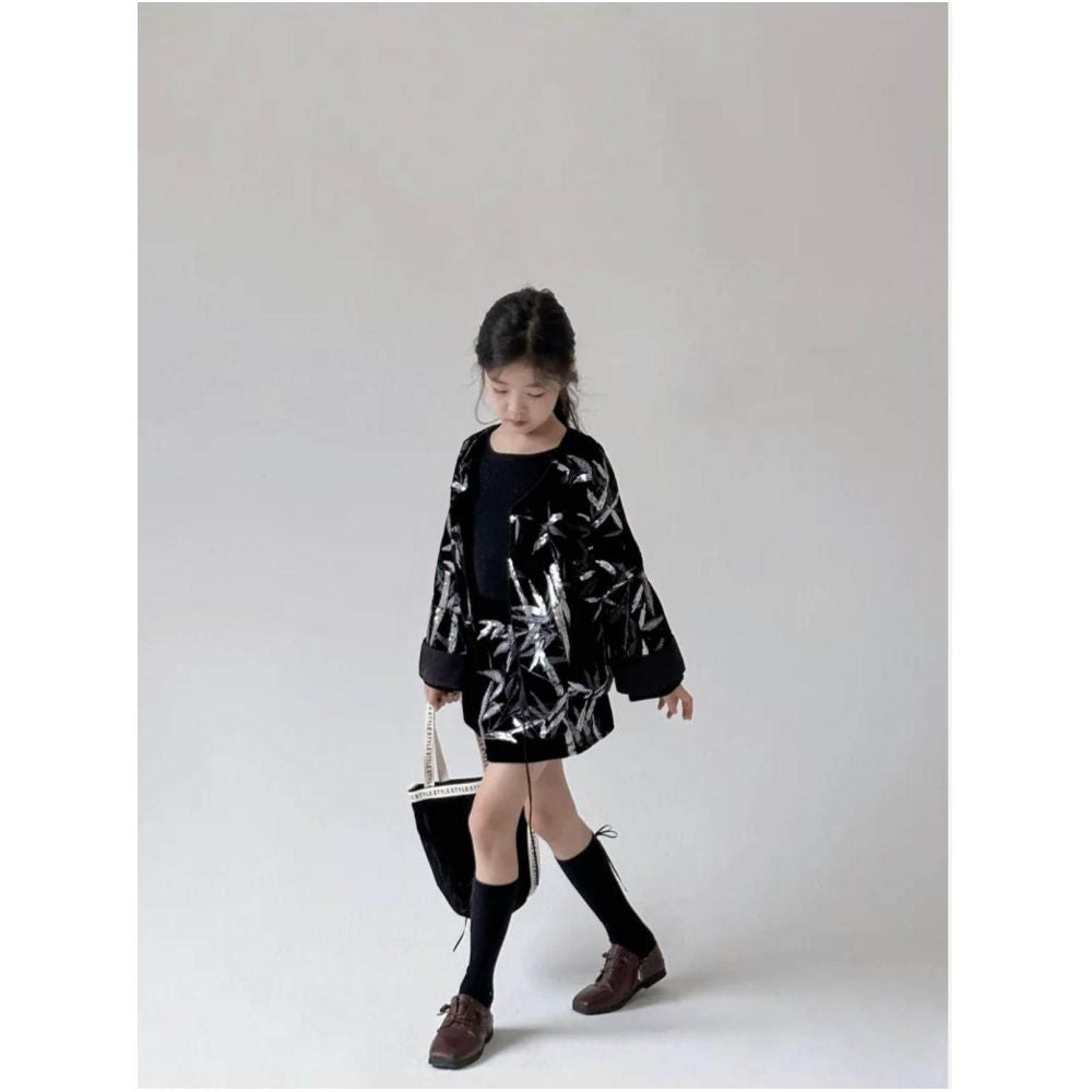 Girl s Golden Branch Desire niche designer style high end parent child Chinese style new Chinese embroidery jacket half skirt image 2