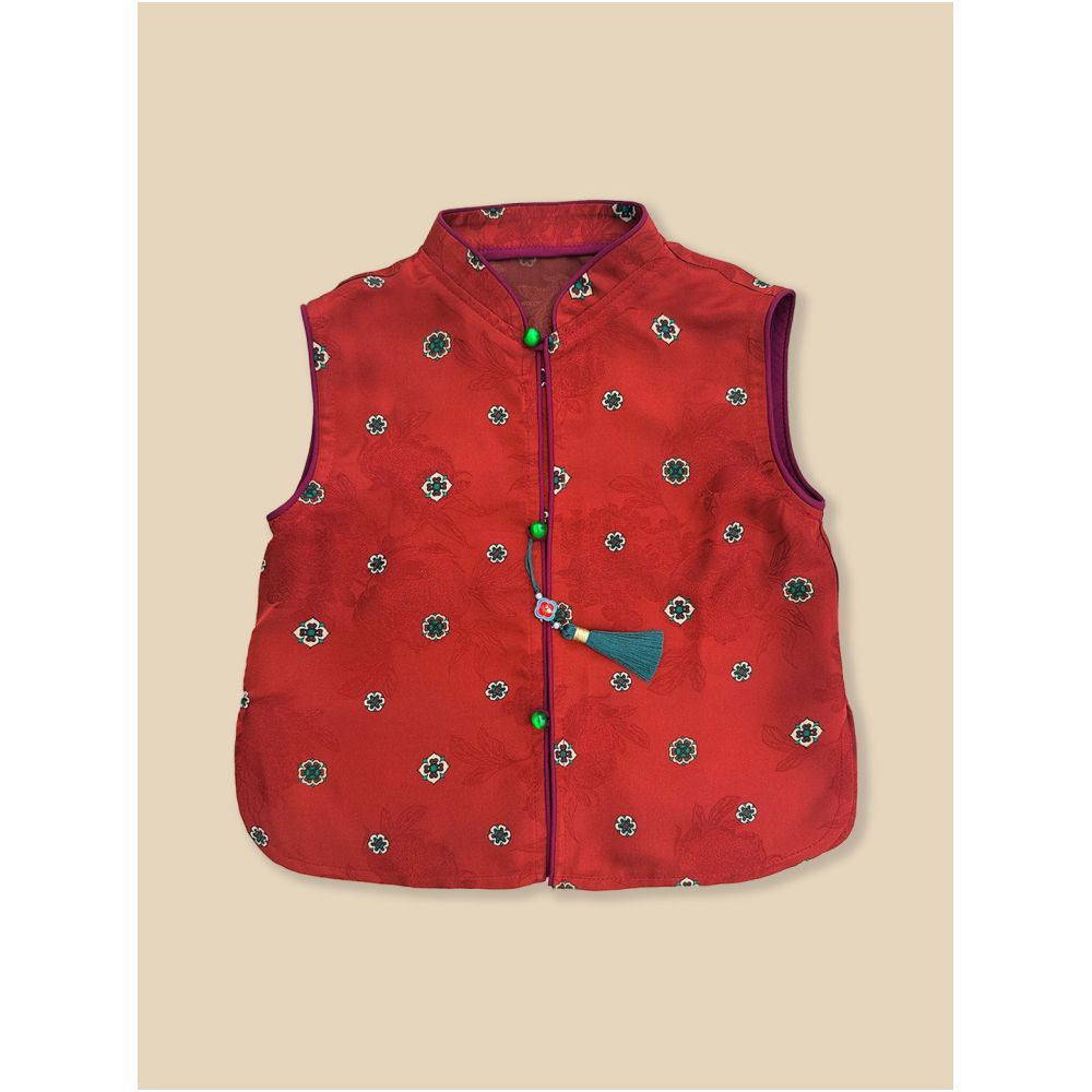 One year old men s jewelry dress with precious flower real silk red summer light and thin Tang style new Chinese style fragrant cloud yarn set image 1