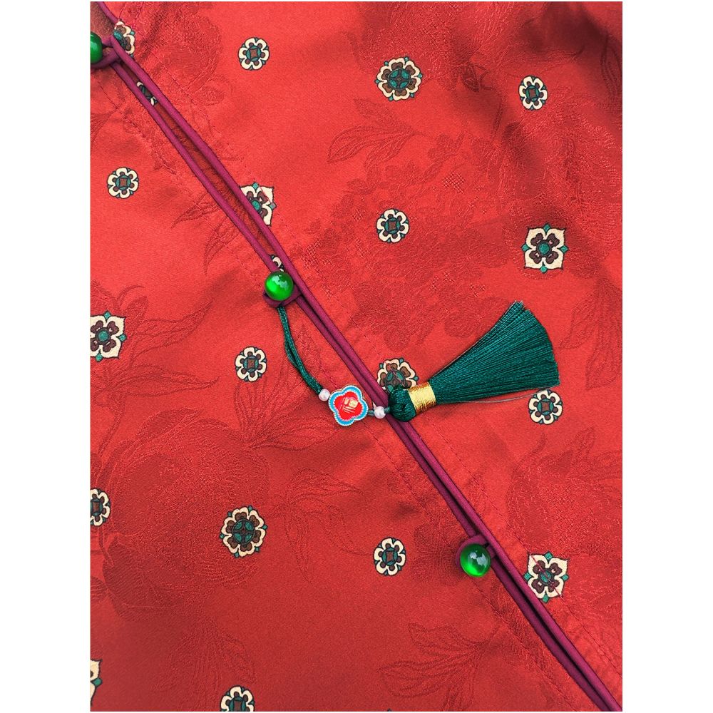 One year old men s jewelry dress with precious flower real silk red summer light and thin Tang style new Chinese style fragrant cloud yarn set image 3