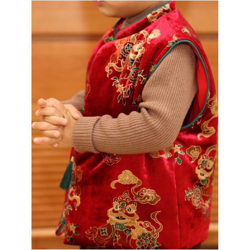 Men s Treasure Year s Eve Dress Awakening Lion 25 Autumn New Style Golden Velvet Soft Pinch Cotton Grab Zhou New Year s Wear Tang Costume Vest image 2