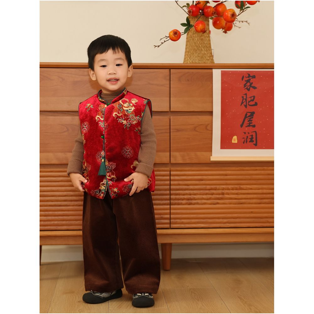 Men s Treasure Year s Eve Dress Awakening Lion 25 Autumn New Style Golden Velvet Soft Pinch Cotton Grab Zhou New Year s Wear Tang Costume Vest image 3