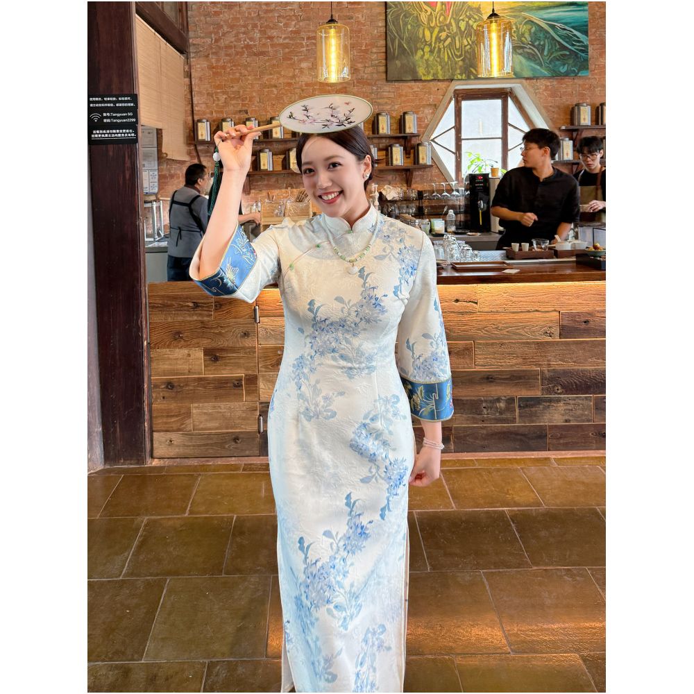 Zhang s butt plus plus size women s clothing new Chinese style improved cheongsam skirt fat mm slimming slim fit jacquard embroidery dress image 4