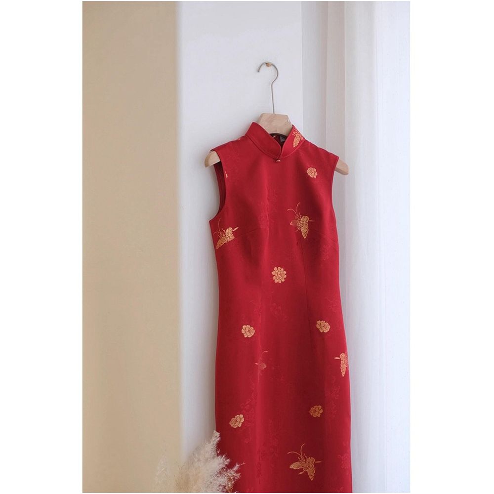 European goods 2025 summer new hot item beautiful new Chinese style improved cheongsam red base dress for children image 1