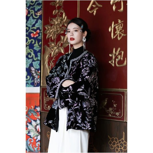 ASAYA5579 – Midnight Silver Embroidered Jacket 🌙✨