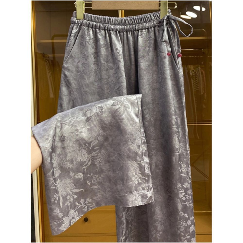 Counter mall withdraws international big brand cut label women s clothing new Chinese style white jacquard wide leg pants straight leg pants image 4