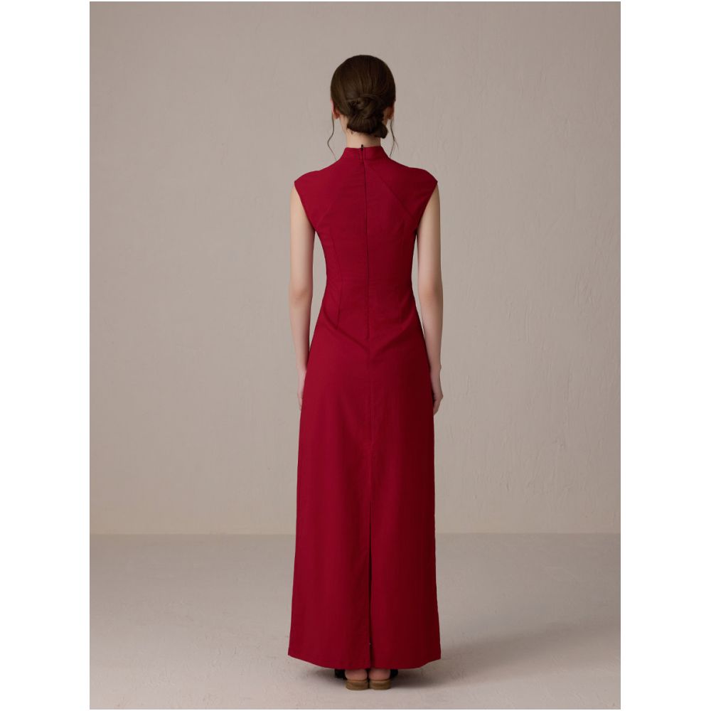 ONMOON Original New Chinese Red Flower Cheongsam Dress 2025 New Chinese Style Pan Button Toast Dress image 4