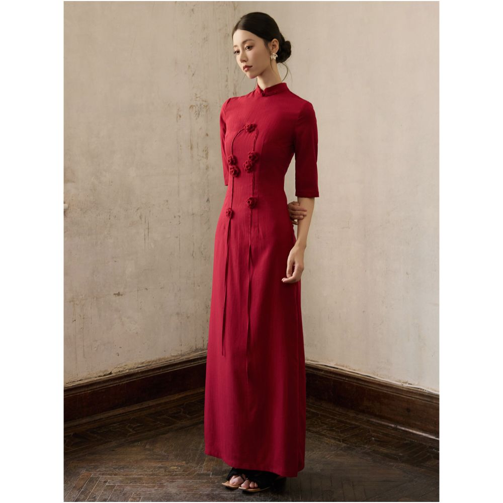 ASAYA5588 – Crimson Bloom Qipao Dress 🌹❤️