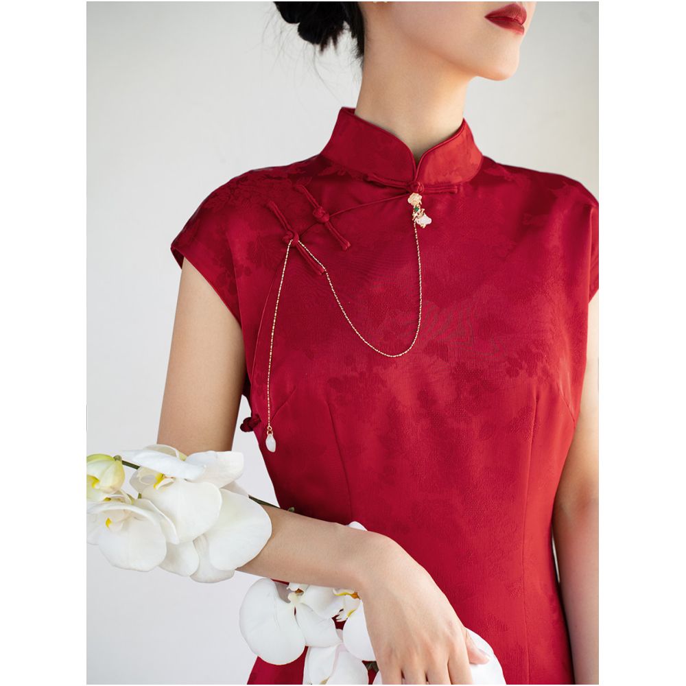Sisu New Chinese style Improved Cheongsam 2024 New Bridal Engagement Wedding Dress Simple Short sleeved Red Toast Dress image 1