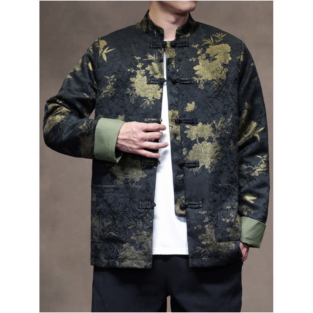 New Chinese style autumn and winter retro loose Tang suit jacket with Chinese style printing buttoned Zhongshan suit ethnic style jacket image 3