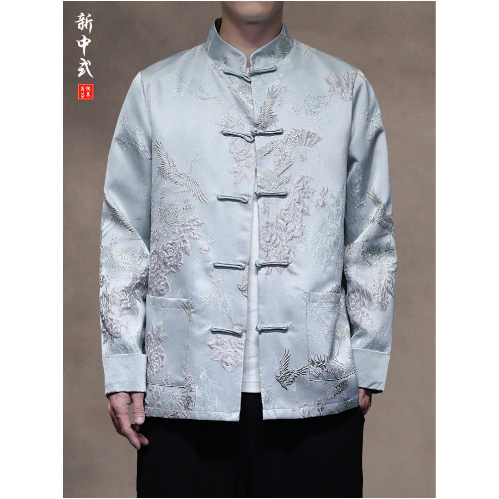 New Chinese style autumn and winter jacquard buttoned Tang suit jacket Chinese style men s loose fit plus plus size Zhongshan suit jacket Hanfu image 0