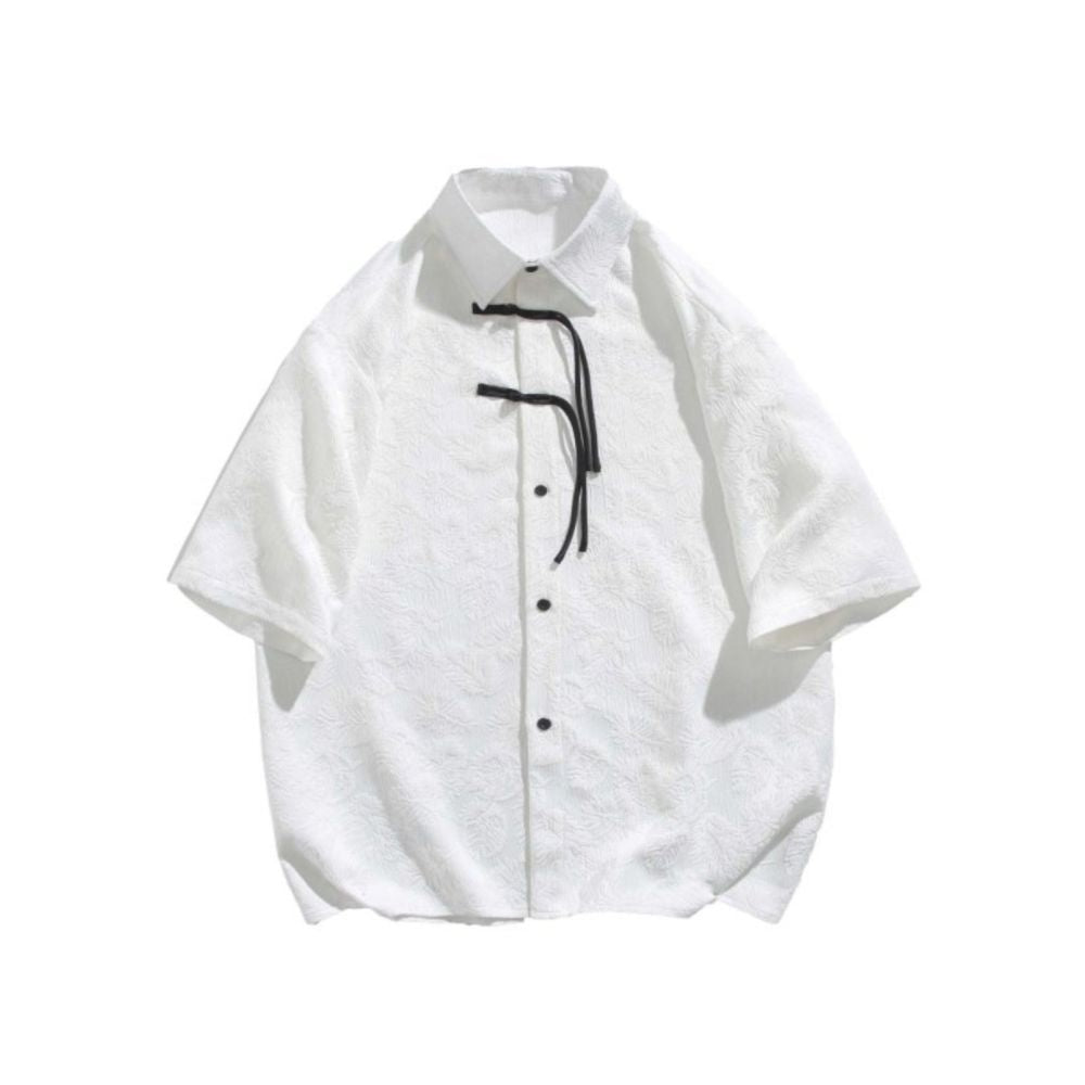 Youth trend new Chinese Tang style men s Chinese style jacquard red short sleeved shirt design sense niche loose jacket image 4