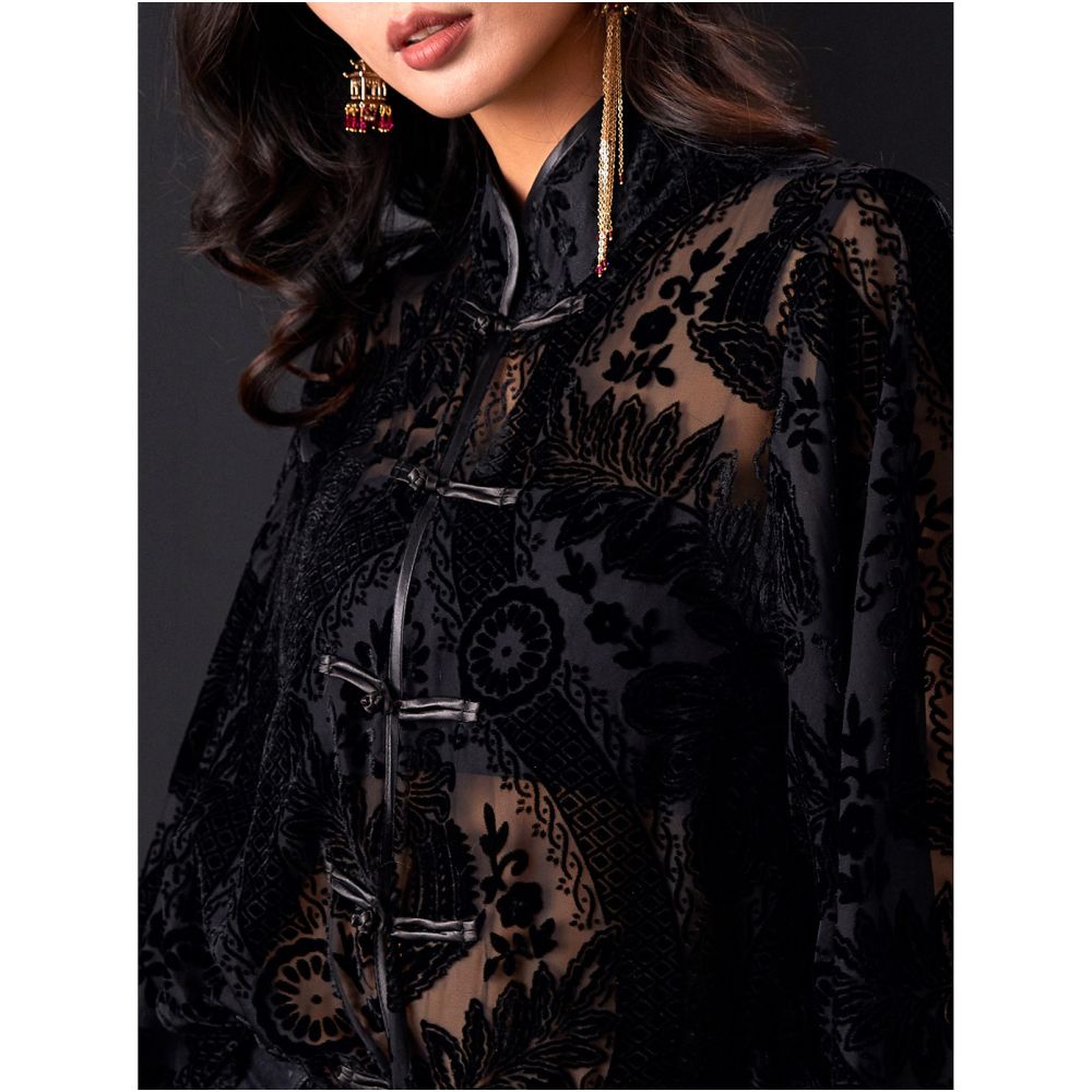Jiro 2024 original homemade women s clothing niche heart machine design jacquard velvet dark buckle princess sleeve long shirt image 3