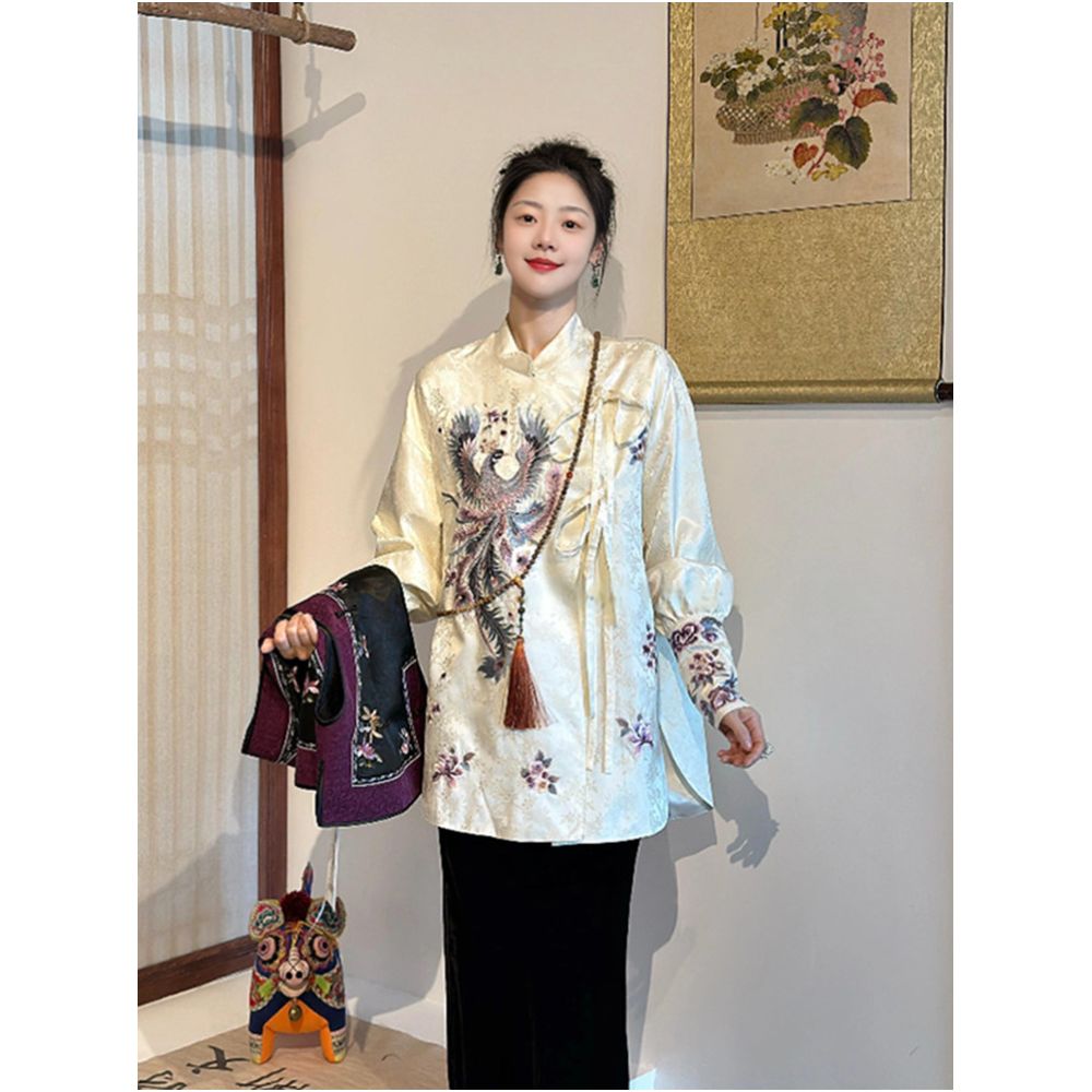New Chinese style retro heavy industry embroidery jacket for women in spring with a high end feel and a beautiful light yellow top image 0