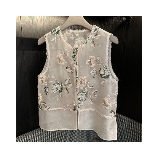 ASAYA5617 – Pearl Garden Embroidered Vest & Silk Skirt Set 🤍🌸