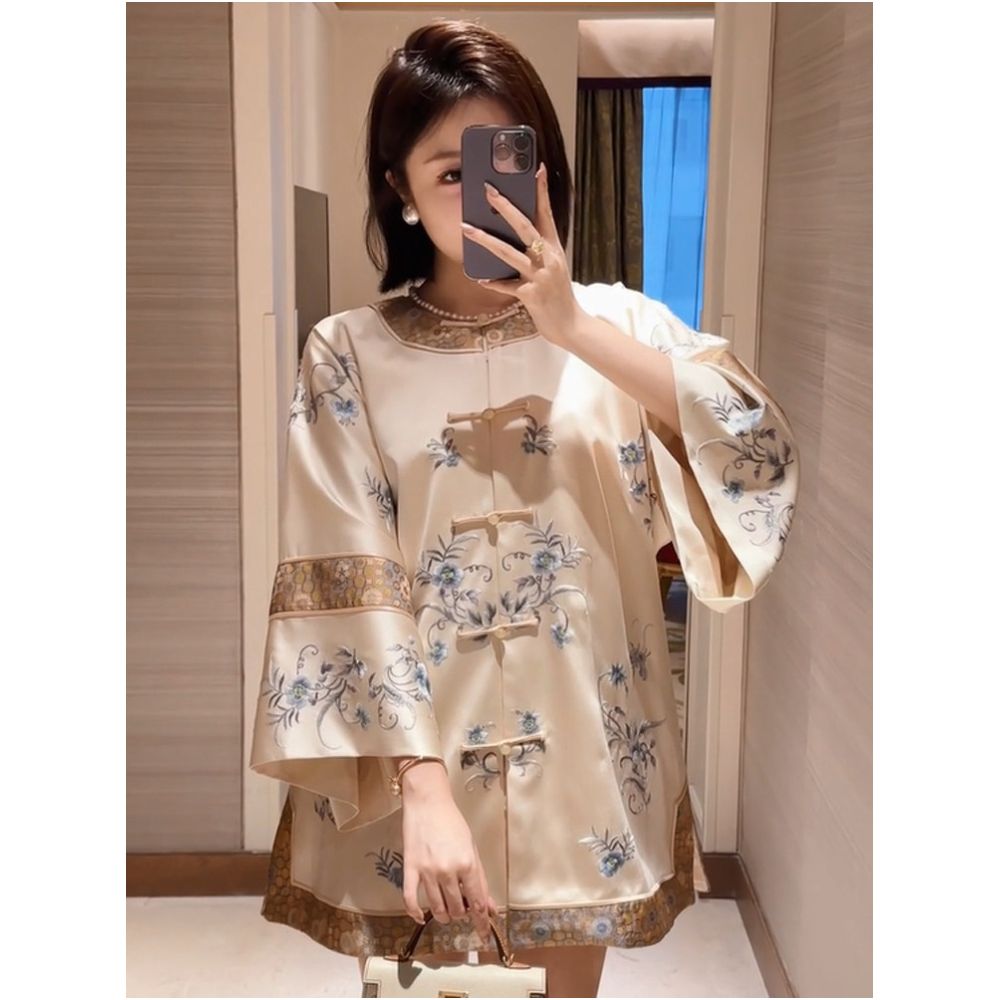 Haitang Qingzhao New Chinese Embroidered Song Brocade Coat for Women Autumn New Style Plate Buckle Chinese Style Loose High Set Top image 0