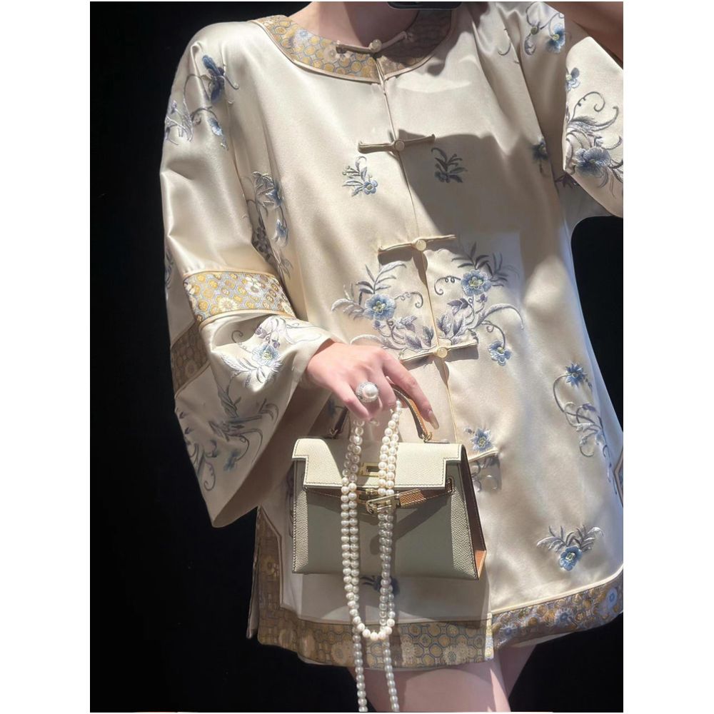 Haitang Qingzhao New Chinese Embroidered Song Brocade Coat for Women Autumn New Style Plate Buckle Chinese Style Loose High Set Top image 4