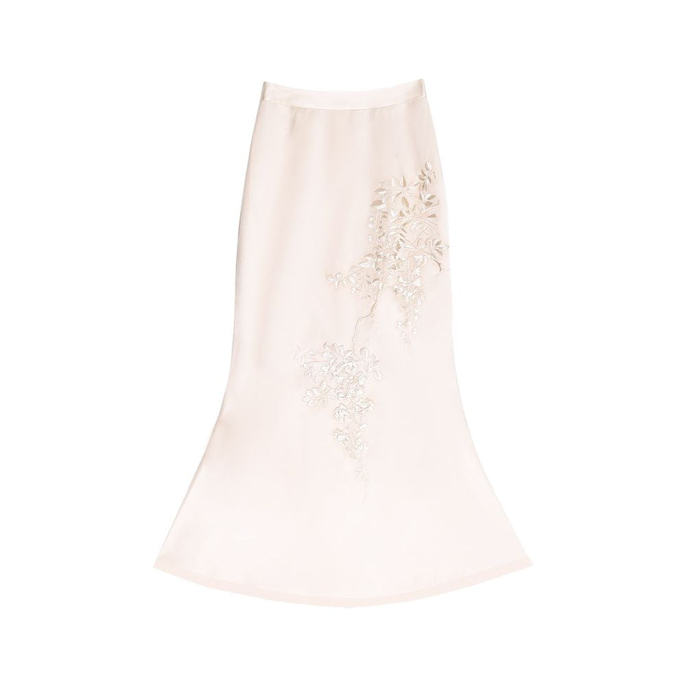 ASAYA5625 – Ivory Blossom Silk Skirt 🌸🤍