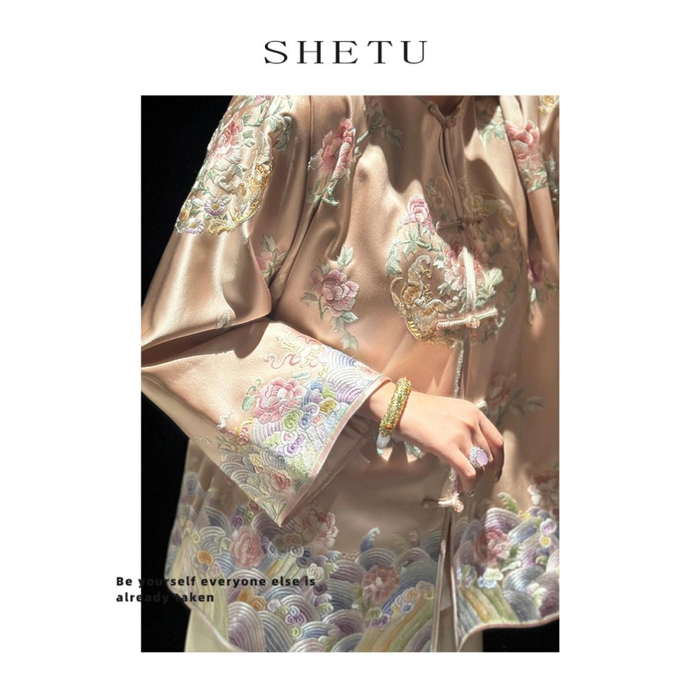 Slight Pink and Dai New Chinese Retro Song Jin Coat for Women Autumn New Style Heavy Industry Embroidered Pan Button Chinese Style Top image 2