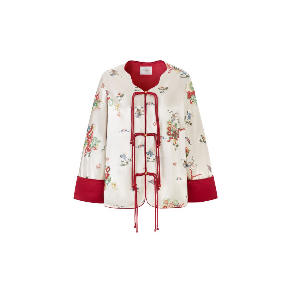 Ya Qiao Si Lai operates autumn clothing new Tang clothing heavy industry printing bead tube embroidery new Chinese style short jacket for women image 4