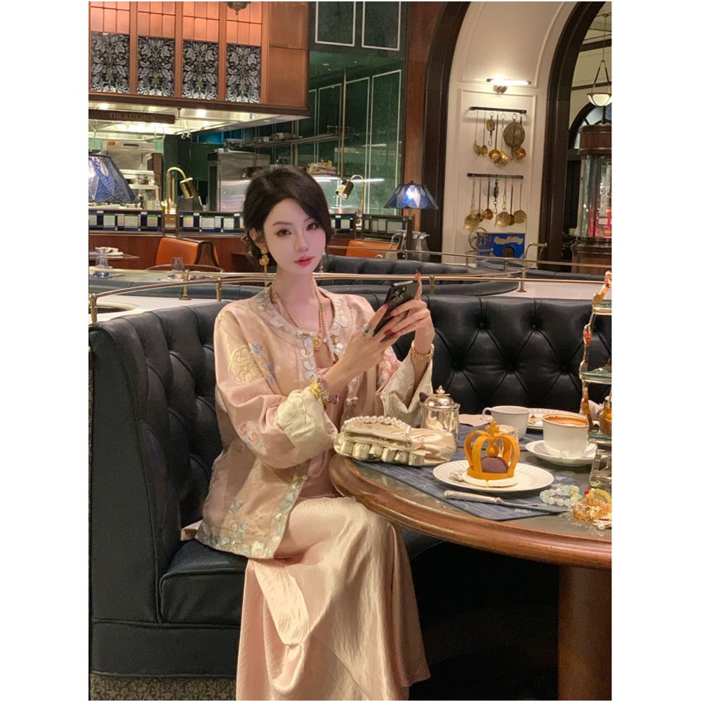Yaqiao Water Lotus Spring and Autumn Costume Double Edition Tang Costume Light Luxury Temperament Dark Pattern Embroidery New Chinese Style Coat image 3