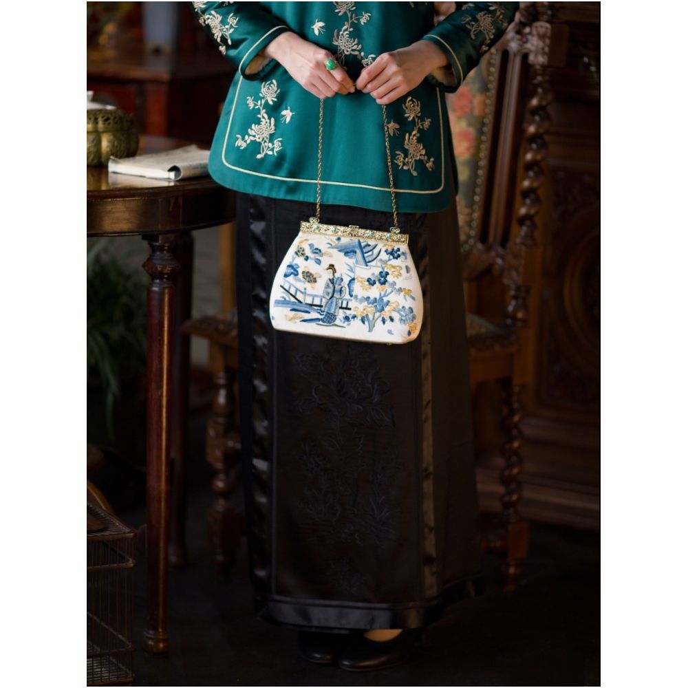 Soft branches and evening atmosphere One city style fluff Spring and Autumn retro embroidered horse face skirt Chinese style half skirt versatile for daily wear for women image 2