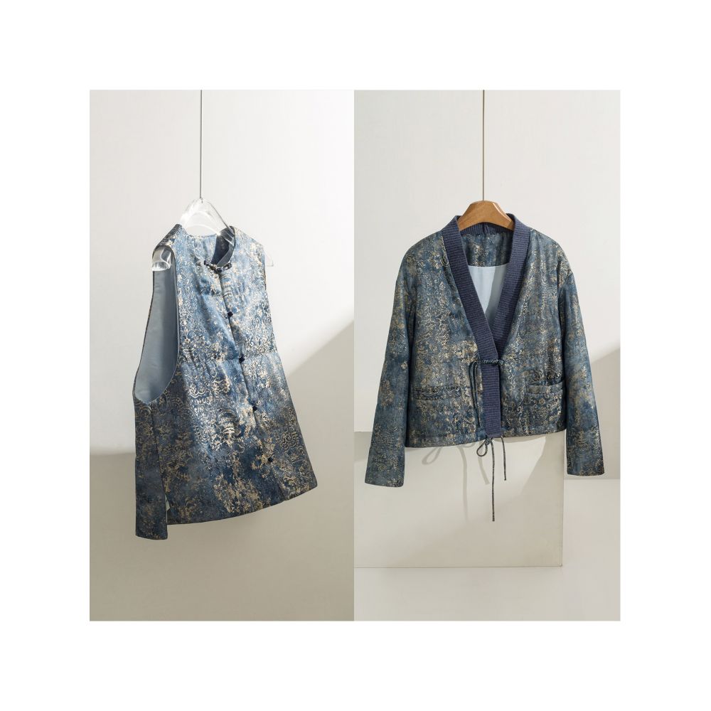 Jiaqi Ruixi laminated wool insulation new Chinese style jacquard temperament thin cotton jacket vest image 0