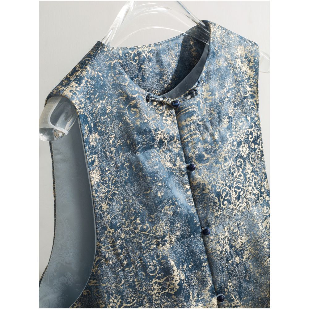 Jiaqi Ruixi laminated wool insulation new Chinese style jacquard temperament thin cotton jacket vest image 1