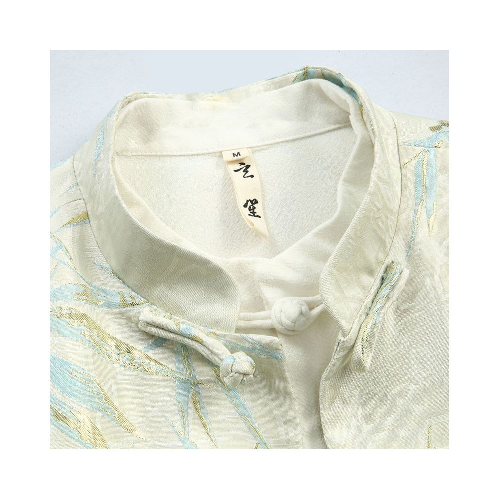 Autumn new Tang style men s Chinese style jacket retro Chinese style improved long sleeved jacket bamboo leaf three dimensional jacquard top for men image 1