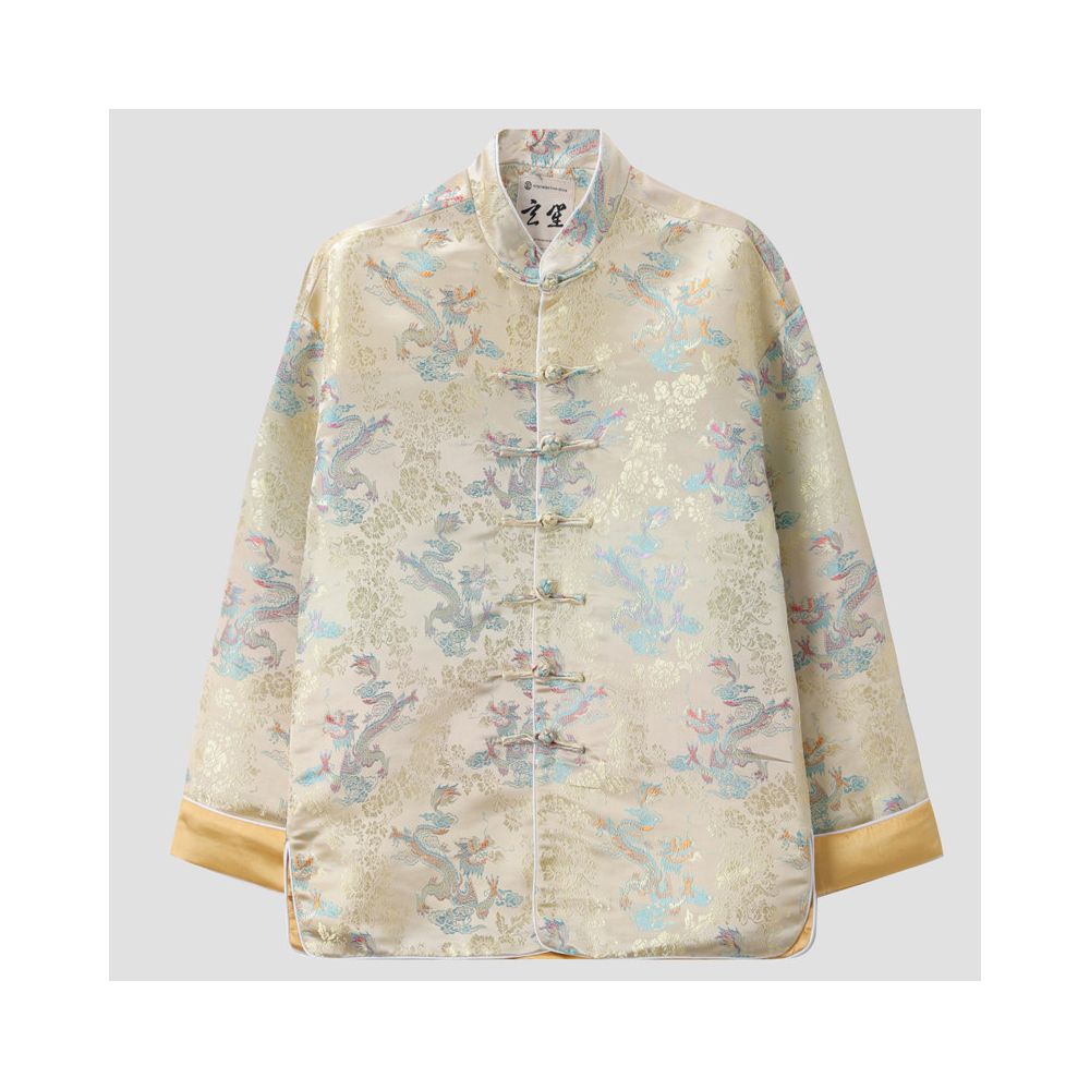 Spring and autumn Tang style men s Chinese style stand collar loose colorful auspicious dragon jacquard coat men s China Chic retro modified top image 1