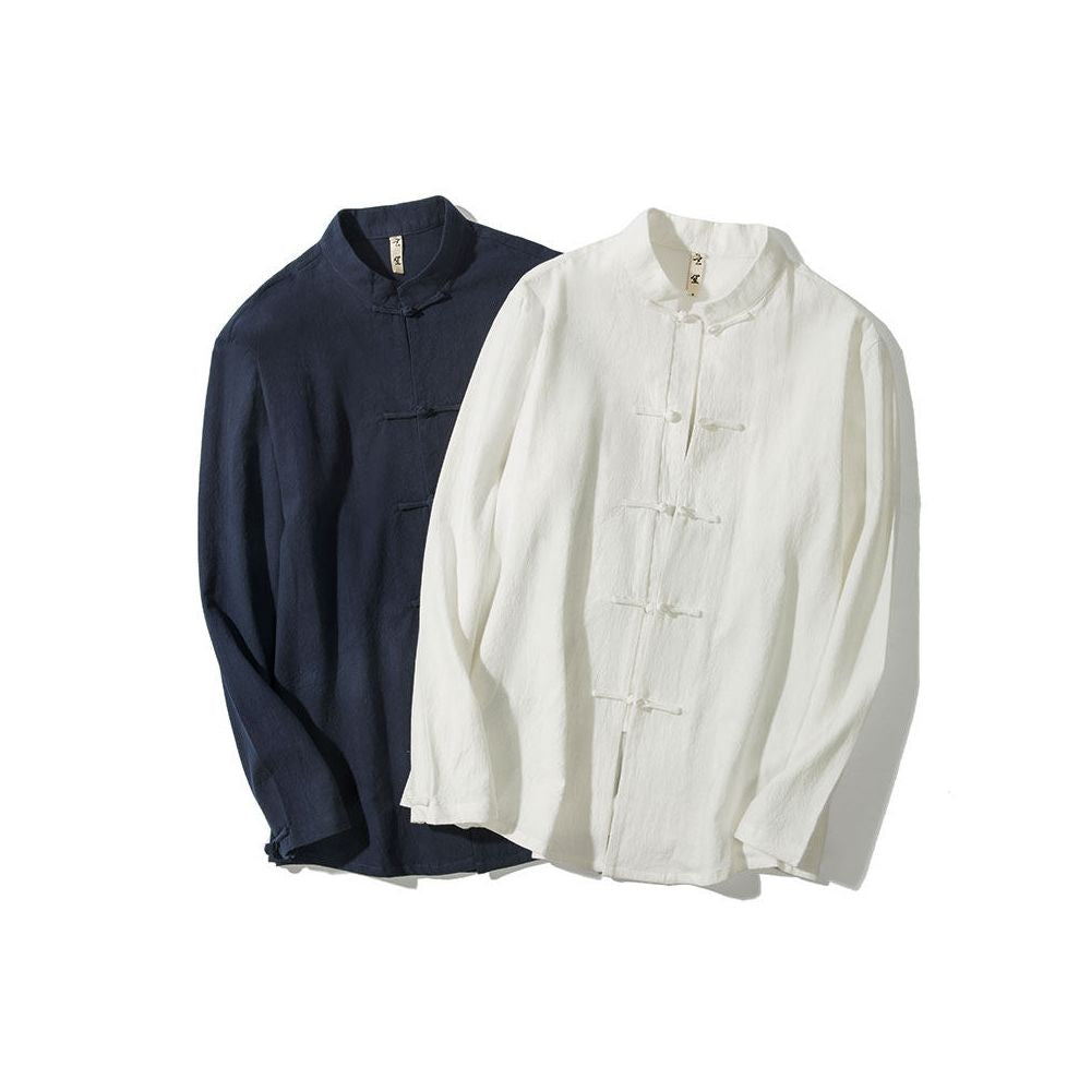Xuansheng Chinese style cotton and linen shirt men s spring and autumn Tang clothing men s loose casual long sleeved shirt Chinese retro men s clothing image 0