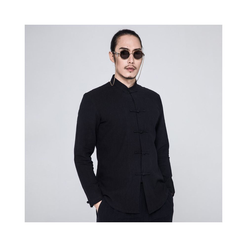 Xuansheng Chinese style cotton and linen shirt men s spring and autumn Tang clothing men s loose casual long sleeved shirt Chinese retro men s clothing image 3
