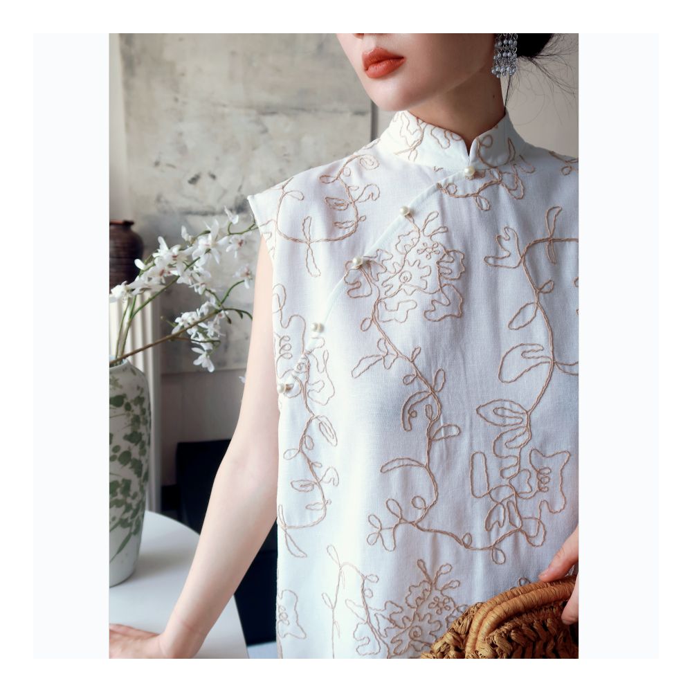 TAORAN Women s New Chinese style Improved Cheongsam Dress for Women Suitable for Daily Use Young Embroidered Skirt Medium length Skirt image 0