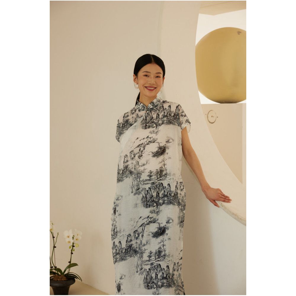 TAORAN New Chinese style Improved Cheongsam Skirt Summer Retro Chinese Style Young Style Ink Painting Dress Zen Tea Dress for Women image 0