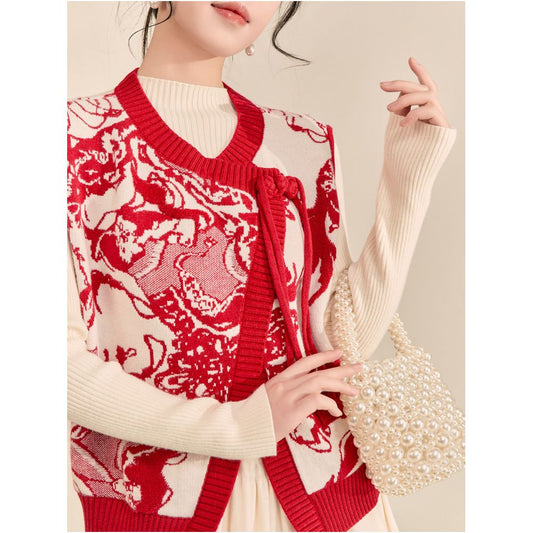 ASAYA5678 – Crimson Dragon Knit Vest 🐉❤️
