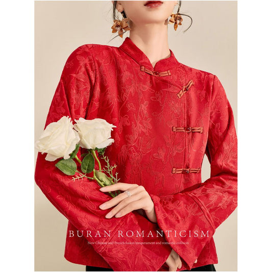 ASAYA5682 – Crimson Oriental Romance Blouse 🌹✨