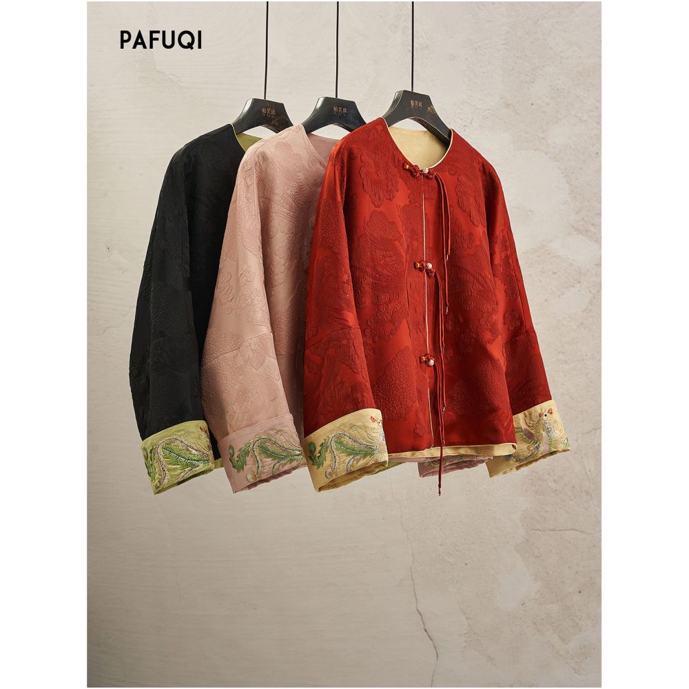 Available in multiple colors this new Chinese style red coat features a mandarin button closure a stand up collar and embroidery making it a perfect New Year s outfit for the Year of the Snake 2026 image 1