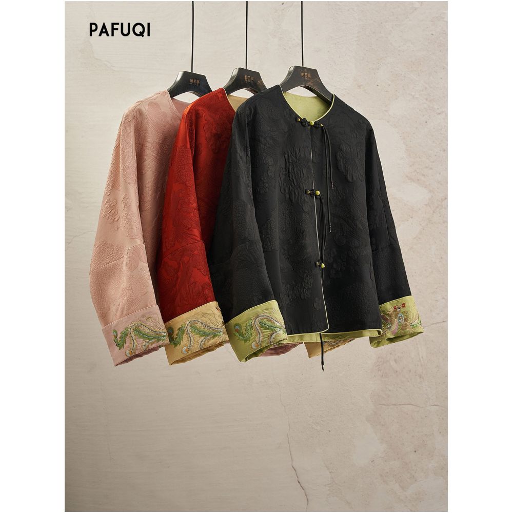 Available in multiple colors this new Chinese style red coat features a mandarin button closure a stand up collar and embroidery making it a perfect New Year s outfit for the Year of the Snake 2026 image 3
