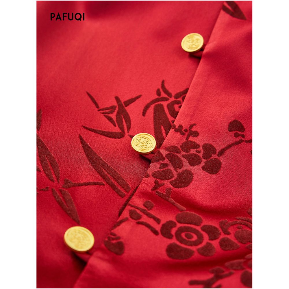 Improved new Chinese style jacket with red retro buckle silhouette Tang style top and light Chinese style women s clothing 2026 new autumn collection image 3