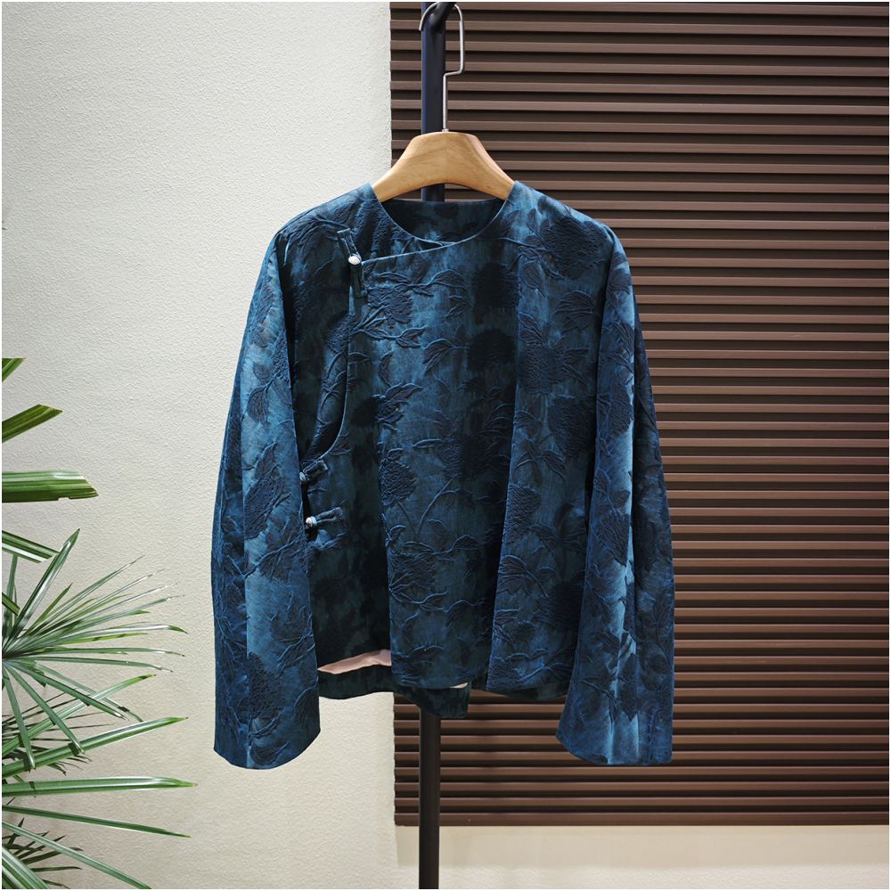 Shanheyue Black Peony Mulberry Silk Xiangyun Yarn Intangible Cultural Heritage Mud dyed Embossed Jacquard New Chinese Style Outerwear image 1