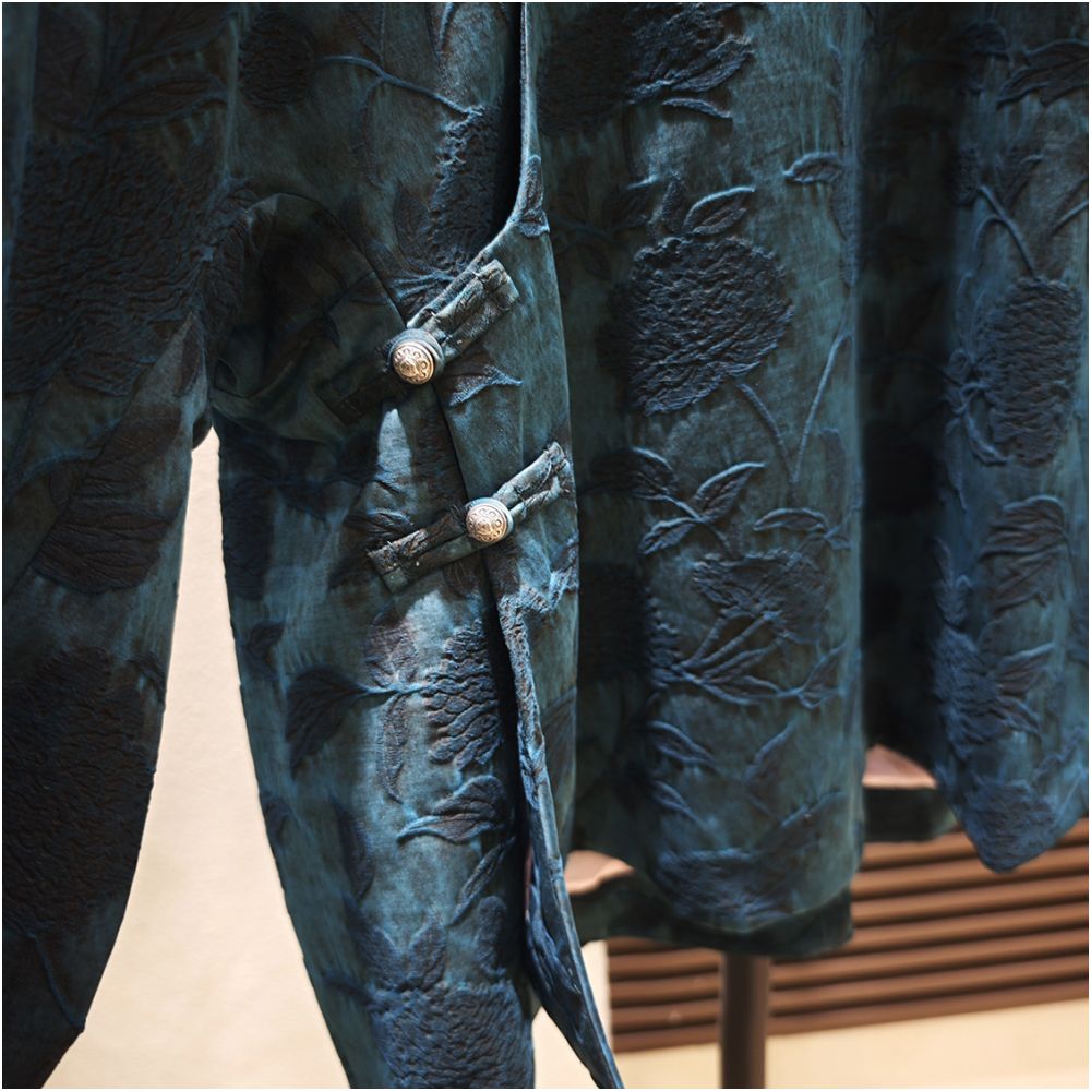 Shanheyue Black Peony Mulberry Silk Xiangyun Yarn Intangible Cultural Heritage Mud dyed Embossed Jacquard New Chinese Style Outerwear image 2