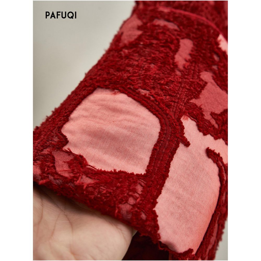 New Chinese New Year s robe red jacket burnt flower stand collar buckle shaped top light Chinese style women s clothing 2025 new style image 3