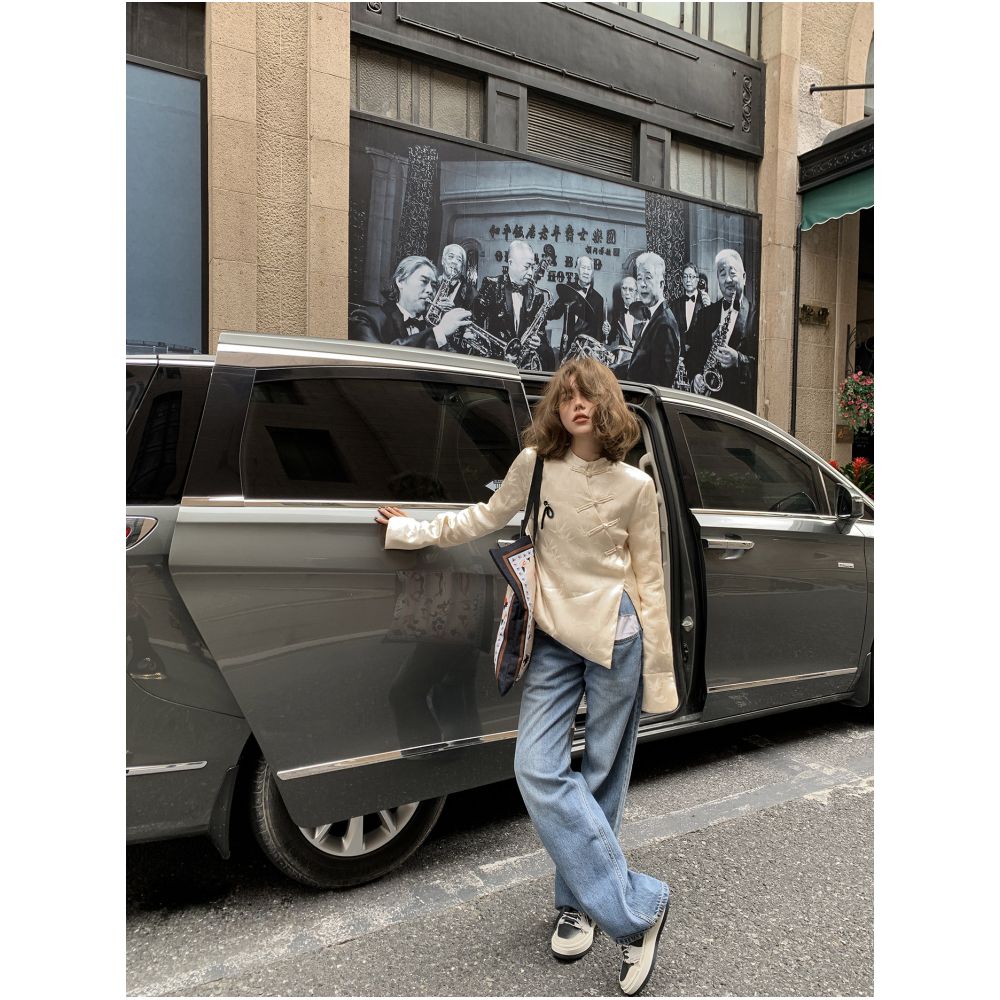 Yangqi New Store Classical Sajie Collector s Edition Early Winter Slant Cut Split Silk Satin with Cotton Small Chinese Style Cheongsam Top image 2