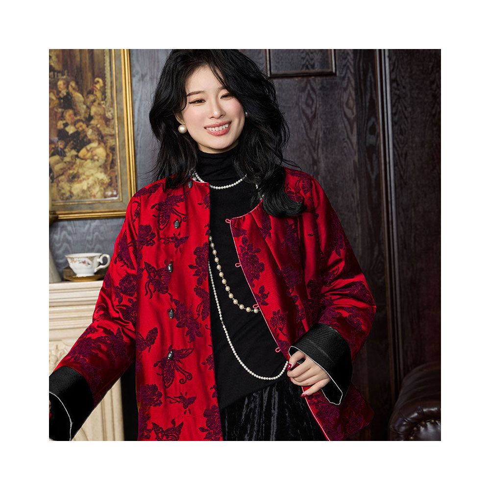 HSSNFZ new Chinese style cotton jacket made of pure silk and added with cotton for autumn and winter warm cotton clothing loose jacket Tang style top women s clothing image 4