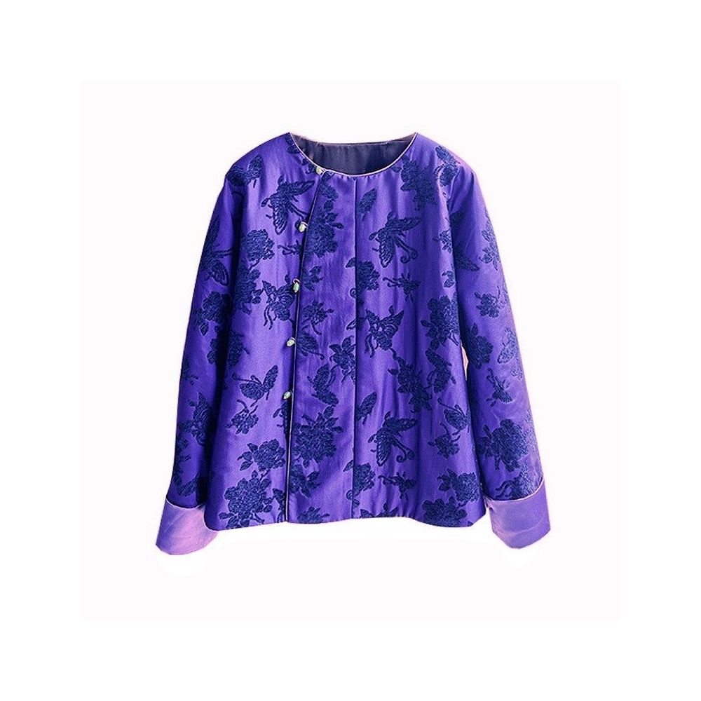 HSSNFZ new Chinese style cotton jacket made of pure silk and added with cotton for autumn and winter warm cotton clothing loose jacket Tang style top women s clothing image 5